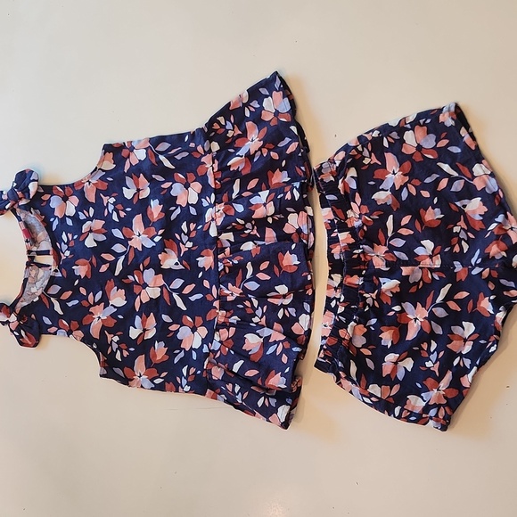 Vince Camuto Navy Blue Floral Linen Peplum Tank And Shorts Set Size 10 - Picture 1 of 9